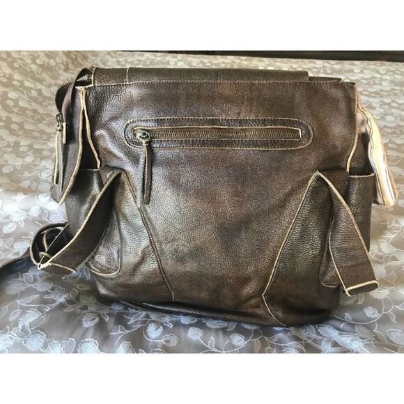 J Tote Chocolate Leather Messenger Satchel - Picture 2 of 9